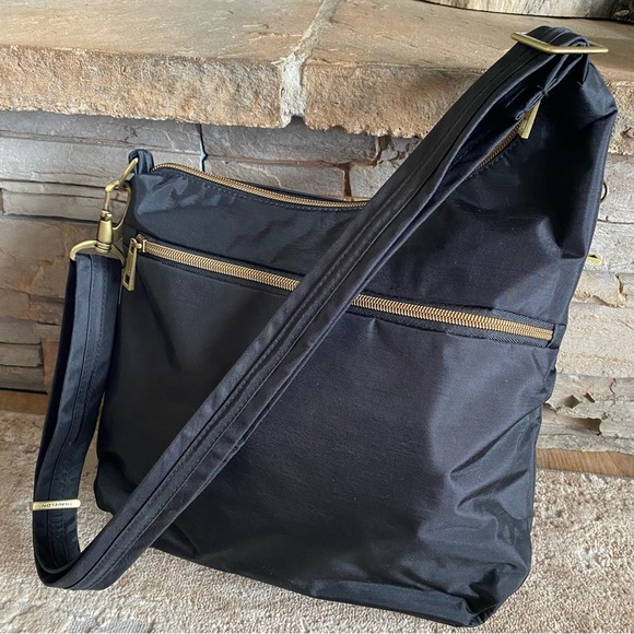 Travelon Anti Theft Signature 3 Compartment Crossbody Large Black Handbag Purse - Picture 5 of 14